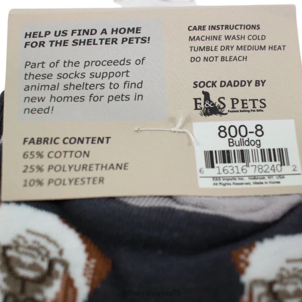 Sock Daddy by E & S Pets Unisex Bulldog Patterned Gray Crew Socks